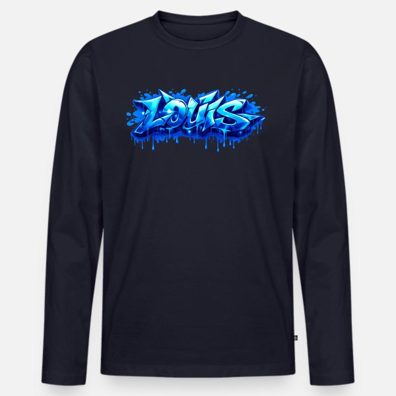 Graffiti LOUIS Name Geschenk Ideal Druckbar - Männer Premium Bio Langarmshirt - Navy