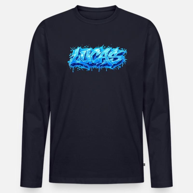 Graffiti LUCAS Name Geschenk Ideal druckbar - Männer Premium Bio Langarmshirt - Navy