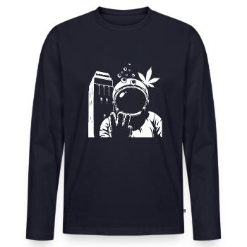 Austronaut Wasserturm und Hanf Weiß Transparent - Männer Premium Bio Langarmshirt - Navy - Vorne - Nico (187cm)