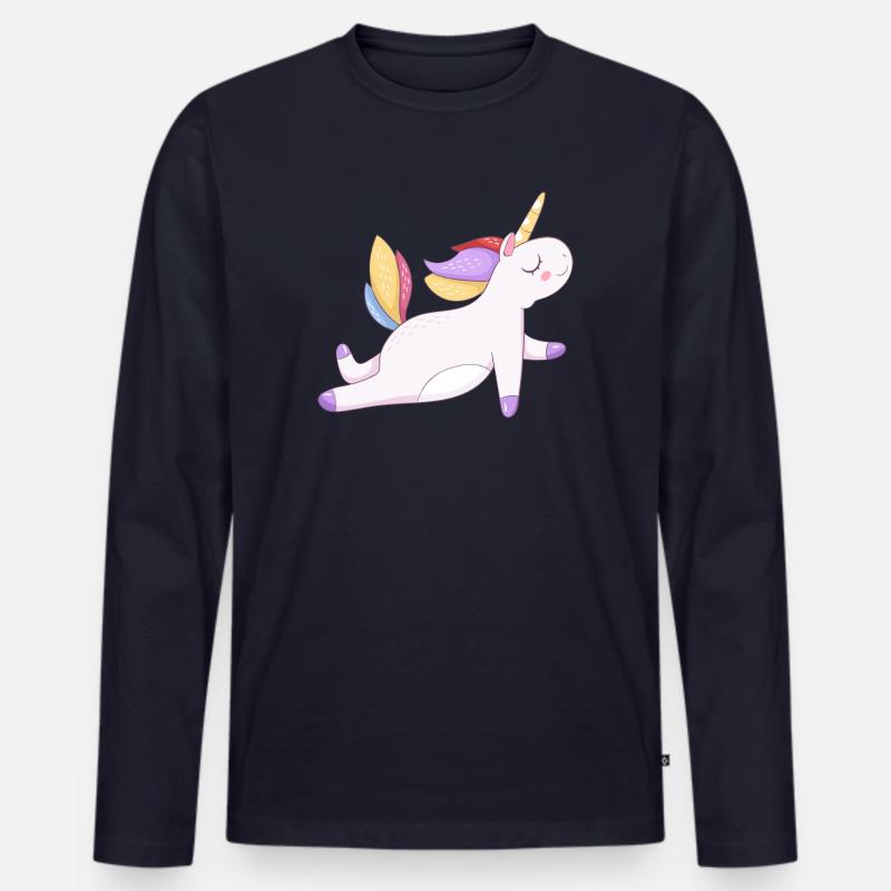 Buntes Einhorn sitzend, Pastellmuster - Männer Premium Bio Langarmshirt - Navy