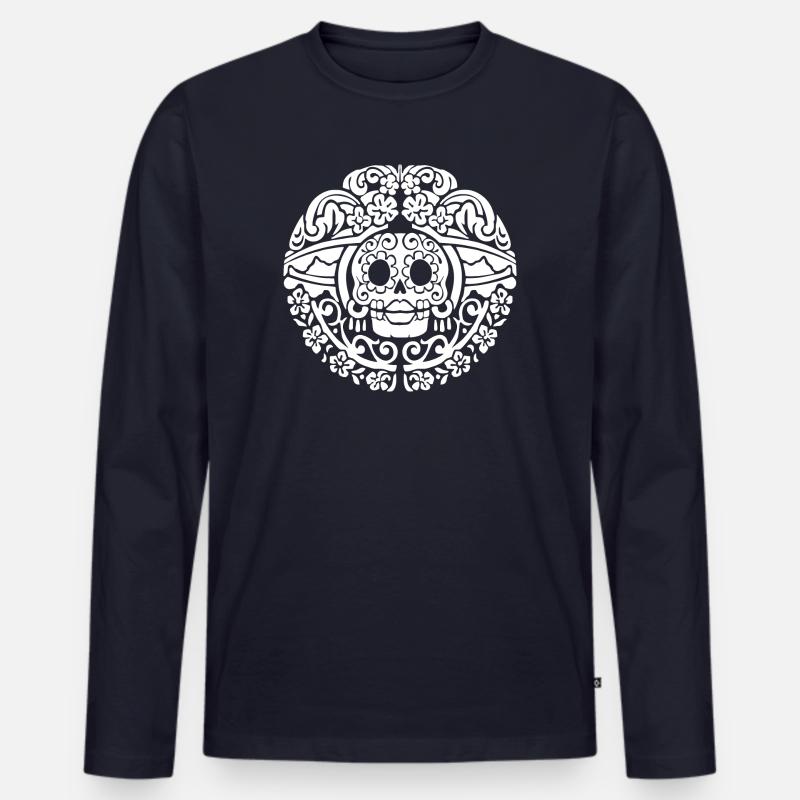 Catrinas Schädel - Männer Premium Bio Langarmshirt - Navy