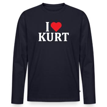 nom t-shirt J’aime Kurt idée cadeau t-shirt - T-shirt manches longues Premium bio Homme - bleu marine - Devant - Nico (187cm)