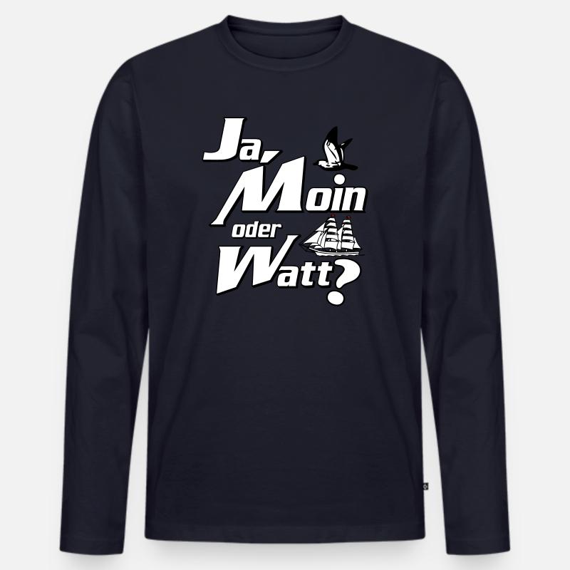 Ja Moin oder Watt? - Männer Premium Bio Langarmshirt - Navy