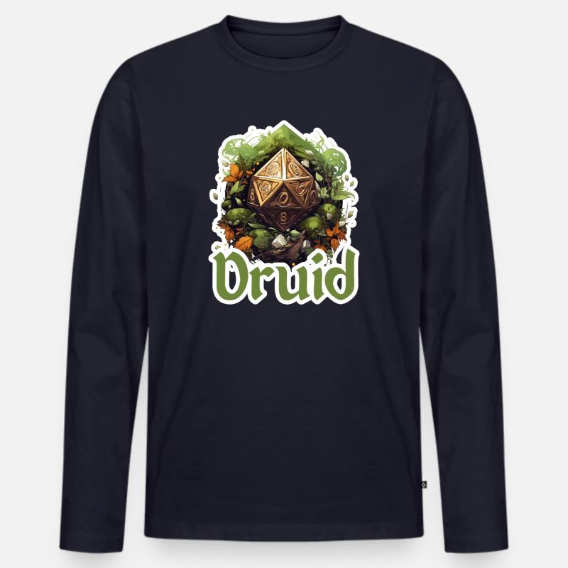 Druide mit W20 – Fantasy RPG Design - Männer Premium Bio Langarmshirt - Navy