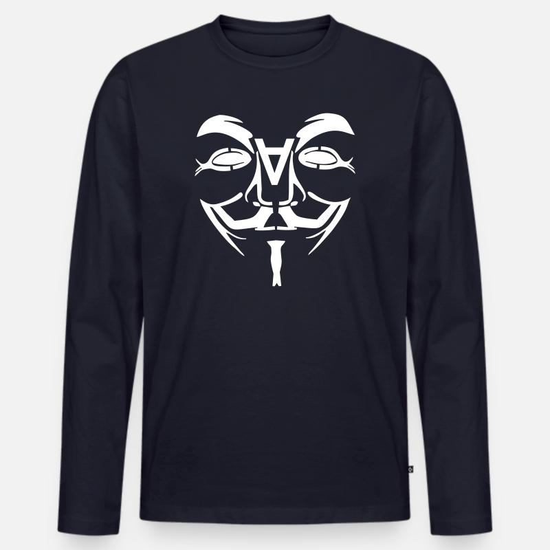 Anonymous Design Gesicht mit A - Männer Premium Bio Langarmshirt - Navy