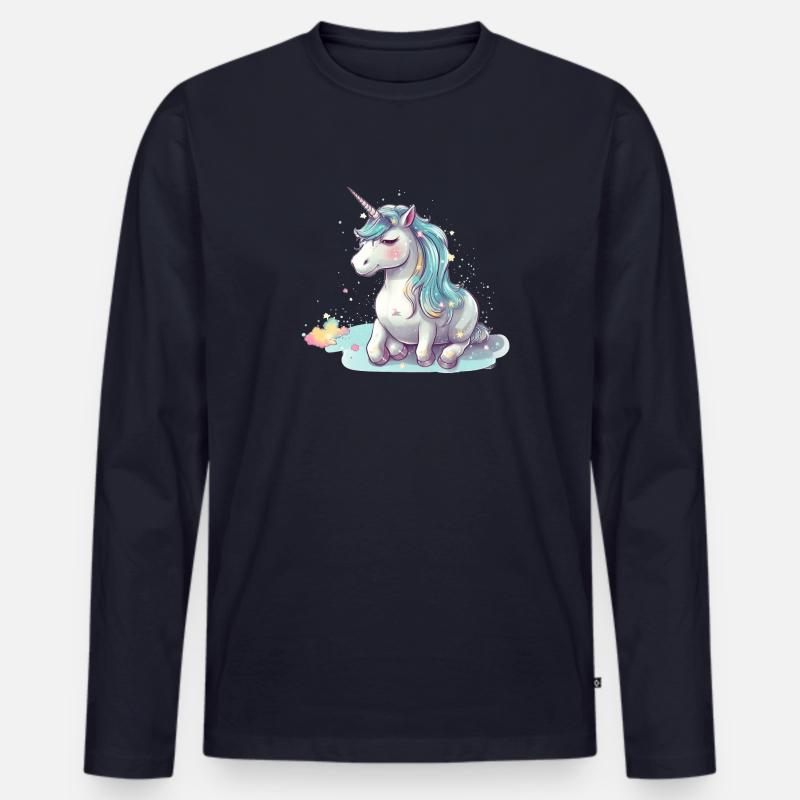 Liegendes Einhorn - Männer Premium Bio Langarmshirt - Navy