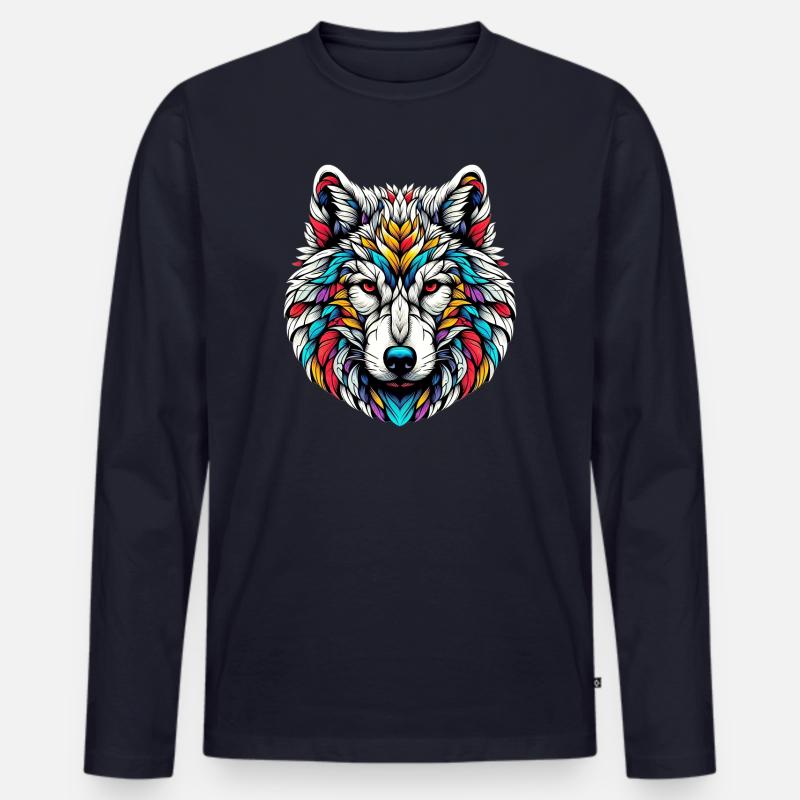 Wolf - Männer Premium Bio Langarmshirt - Navy