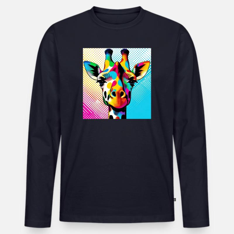 Giraffe Pop Art - Männer Premium Bio Langarmshirt - Navy