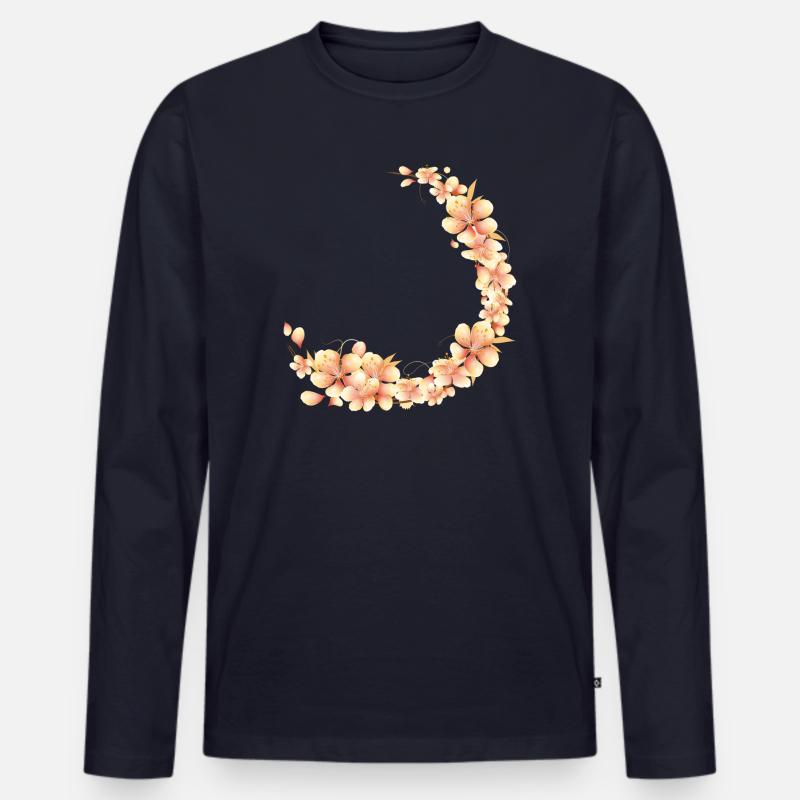 Pfirsichblüten Kranz im samtig-weichen Pfirsichton - Männer Premium Bio Langarmshirt - Navy