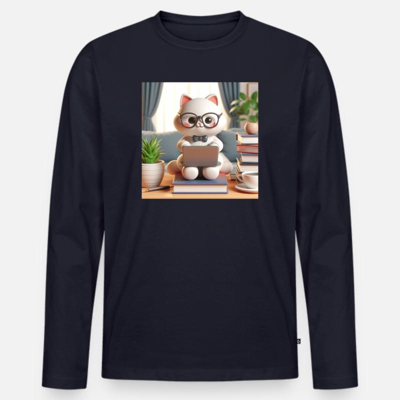 3D-Computer-Katze - Männer Premium Bio Langarmshirt - Navy