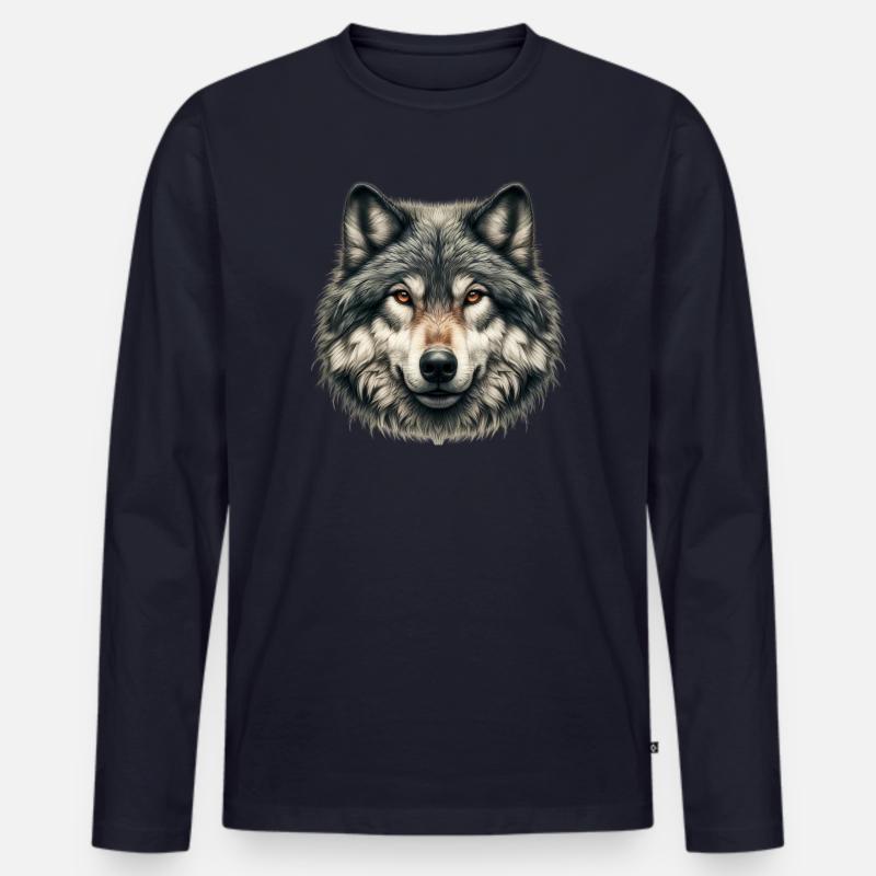 Wolf - Männer Premium Bio Langarmshirt - Navy