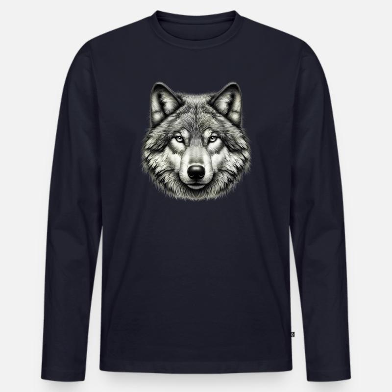Wolf - Männer Premium Bio Langarmshirt - Navy