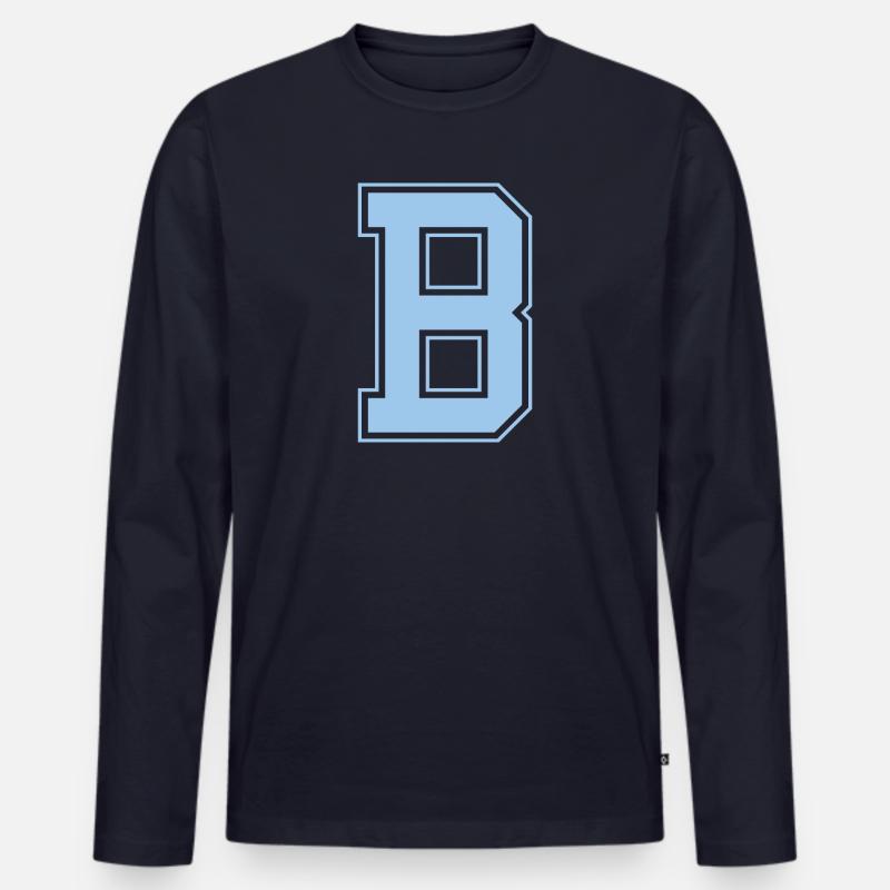 Monogramm Hellblau Varsity College Initiale B - Männer Premium Bio Langarmshirt - Navy