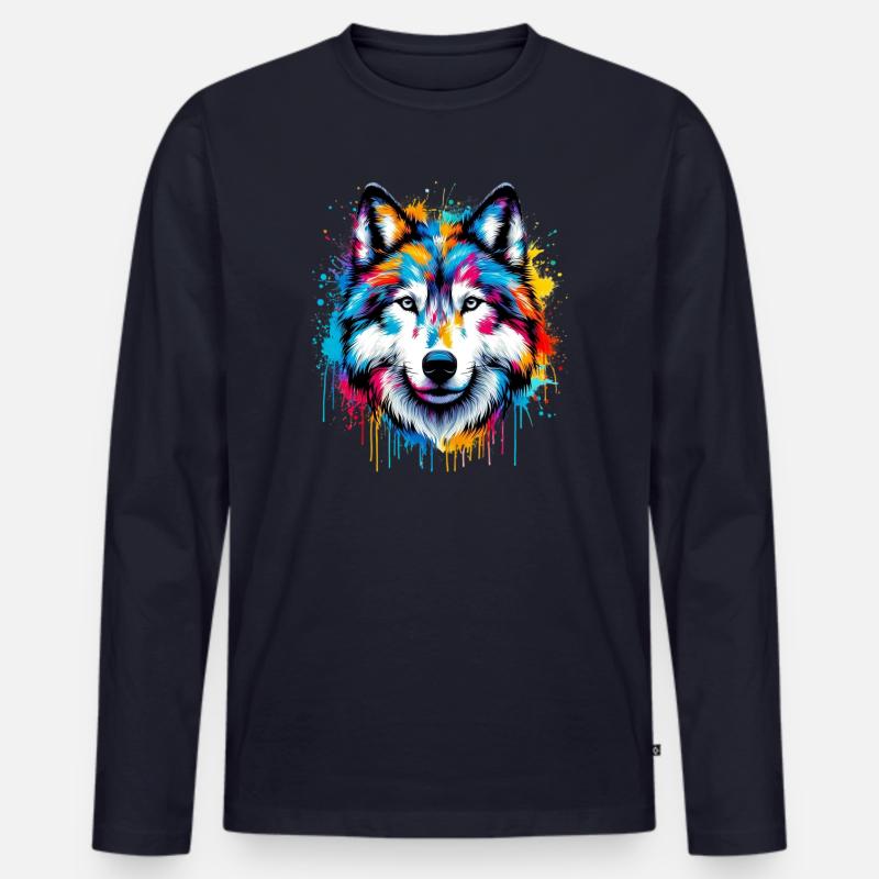 Wolf - Männer Premium Bio Langarmshirt - Navy
