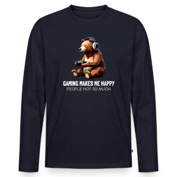 Gaming Bär Spruch für introvertierte Gamer - Männer Premium Bio Langarmshirt - Navy - Vorne - Nico (187cm)