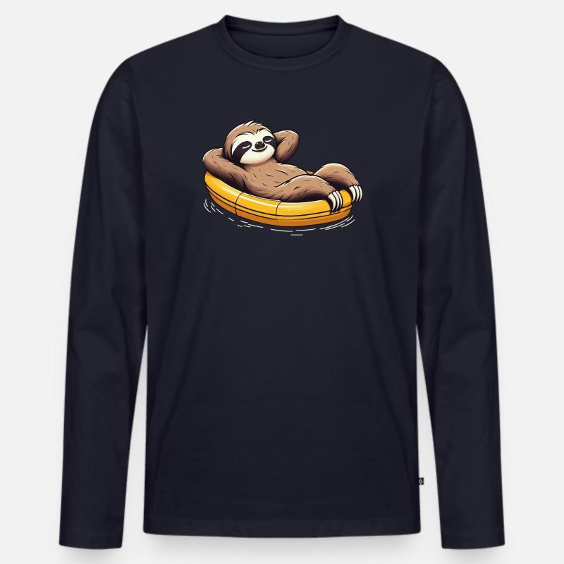 Faultier entspannt im Boot Urlaub - Männer Premium Bio Langarmshirt - Navy