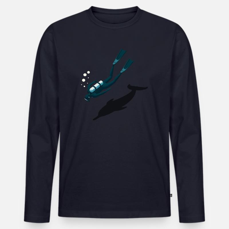 Taucher & Delfin Schatten Illusion - Männer Premium Bio Langarmshirt - Navy