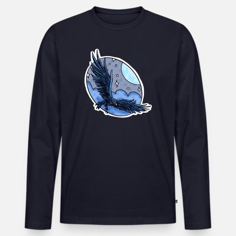 Rabe im Flug vor Nachthimmel - Männer Premium Bio Langarmshirt - Navy