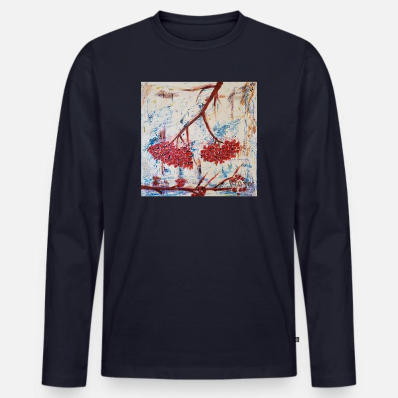Abstrakte Vogelbeere in Rot - Männer Premium Bio Langarmshirt - Navy