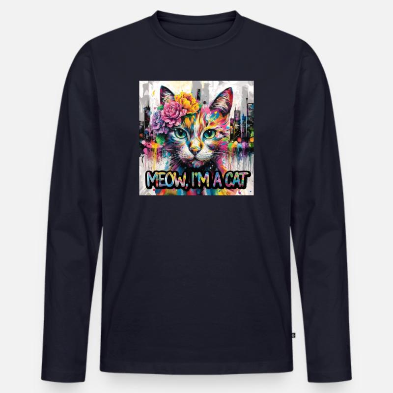 Kunstvolle Katze Version 2 - Männer Premium Bio Langarmshirt - Navy
