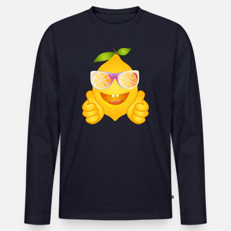 Coole Zitrone mit Sonnenbrille – Comicfrucht - Männer Premium Bio Langarmshirt - Navy