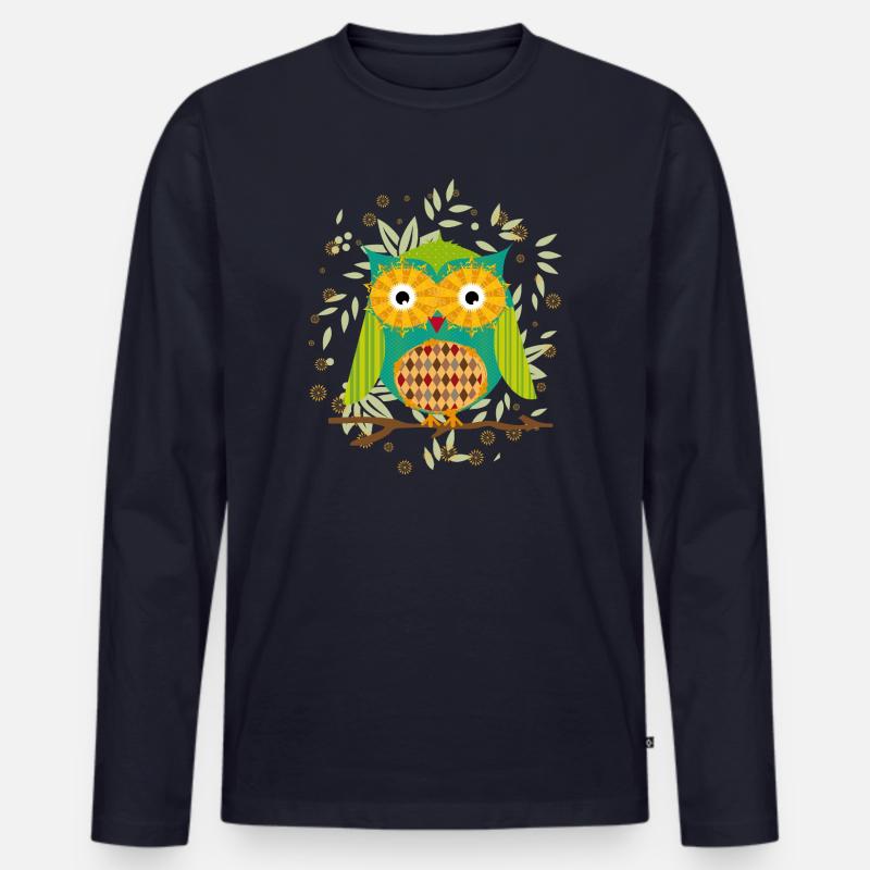 kunstvoll gestaltete Eule mit Patchwork-Muster - Männer Premium Bio Langarmshirt - Navy