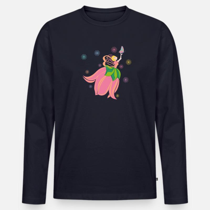 Fabelhafte Blumenfee mit Schmetterling - Männer Premium Bio Langarmshirt - Navy