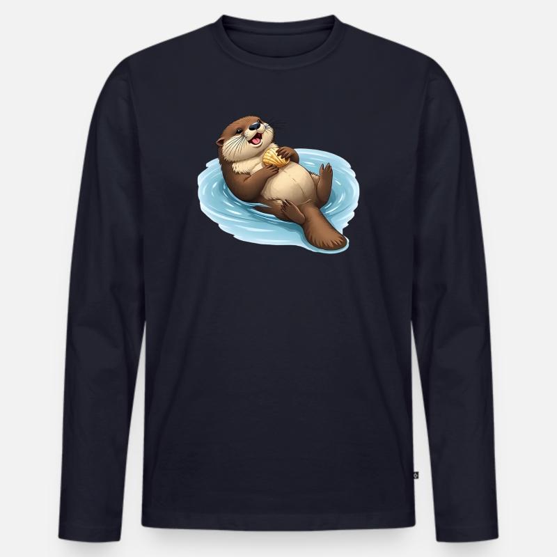 Relaxter Biber mit Muschel - Männer Premium Bio Langarmshirt - Navy
