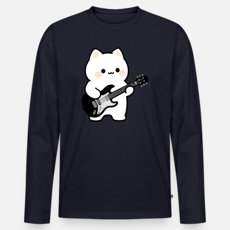 Kawaii Katze mit E-Gitarre - Männer Premium Bio Langarmshirt - Navy