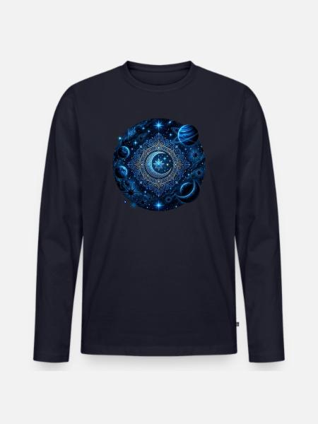 Space Planets Galaxies Stars Moons - Men's Premium Organic Long Sleeve Shirt - navy