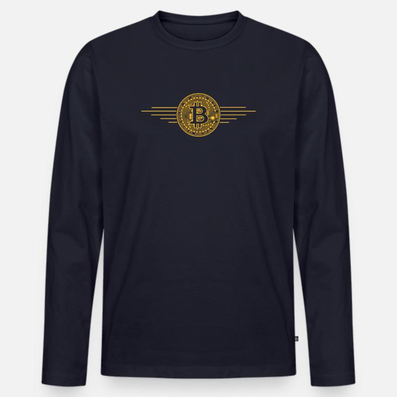 BTC Bitcoin Logo - Männer Premium Bio Langarmshirt - Navy