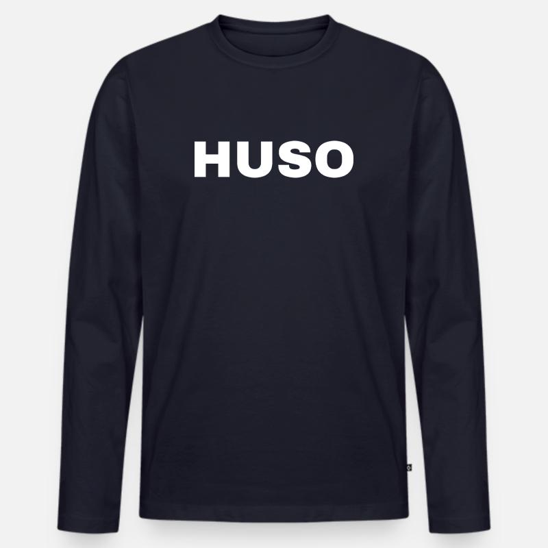 HUGSO - Männer Premium Bio Langarmshirt - Navy