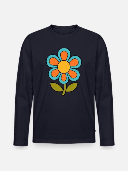 70s flower pattern retro flowerpower - Men's Premium Organic Long Sleeve Shirt - navy