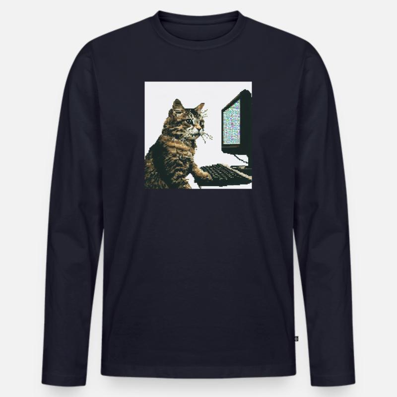 Pixelhackercat - Männer Premium Bio Langarmshirt - Navy