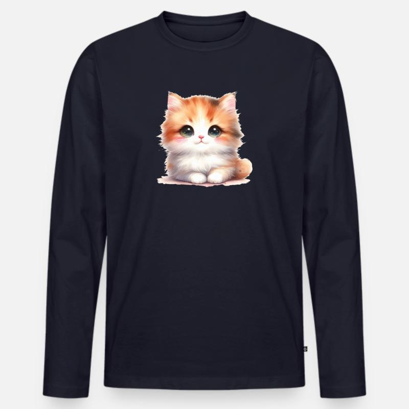 Süße Katze - Männer Premium Bio Langarmshirt - Navy