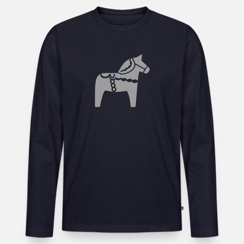 Skandinavisches Dala Pferd – Folklore Design - Männer Premium Bio Langarmshirt - Navy
