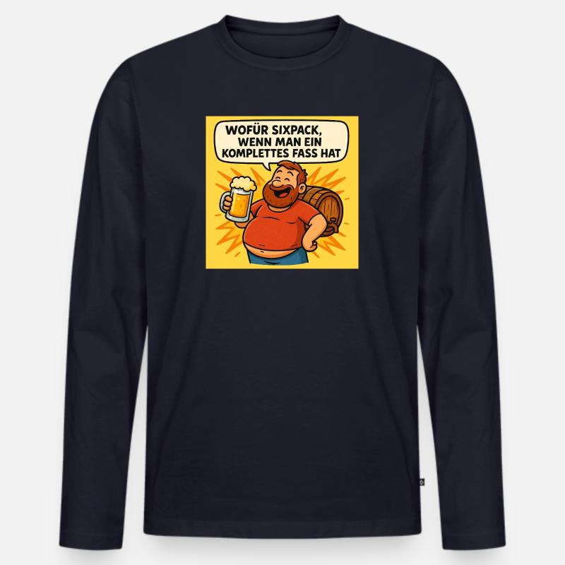 Six Pack oder Fass - Männer Premium Bio Langarmshirt - Navy