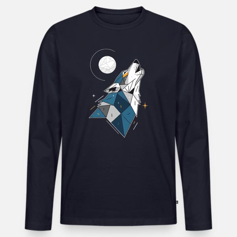 Wolf - Männer Premium Bio Langarmshirt - Navy