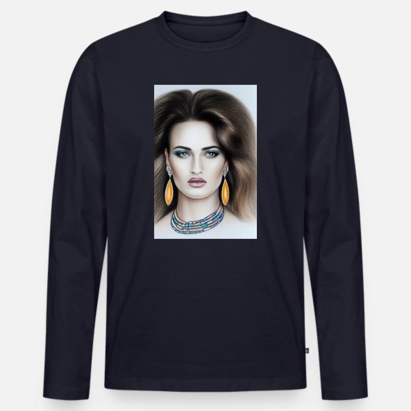 Frau mit Schmuck - Männer Premium Bio Langarmshirt - Navy