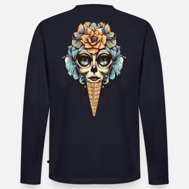 Blumen-Totenkopf Eistüte Design - Männer Premium Bio Langarmshirt - Navy