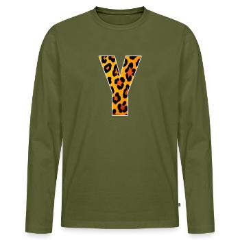 Imprimé en Y Léopard - T-shirt manches longues Premium bio Homme - kaki - Devant - Nico (187cm)