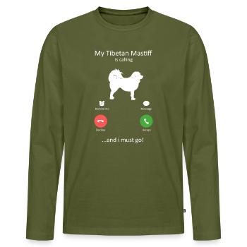 Tibetischer Mastiff ruft auf lustigen Telefonbildschirm an - Männer Premium Bio Langarmshirt - Khaki - Vorne - Nico (187cm)