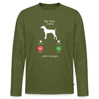 Vizsla Calling Funny Incoming Phone Screen - Men's Premium Organic Long Sleeve Shirt - khaki - Front - Nico (187cm)