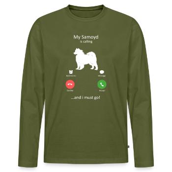 Interface téléphonique Samoyède appelant le chien drôle - T-shirt manches longues Premium bio Homme - kaki - Devant - Nico (187cm)
