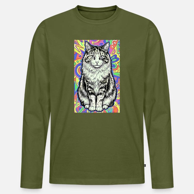 Katze - Männer Premium Bio Langarmshirt - Khaki
