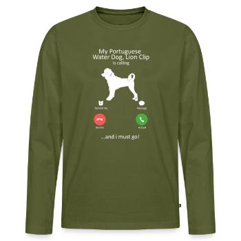 Portuguese Water Dog Lion Clip Calling Design - Men's Premium Organic Long Sleeve Shirt - khaki - Front - Nico (187cm)