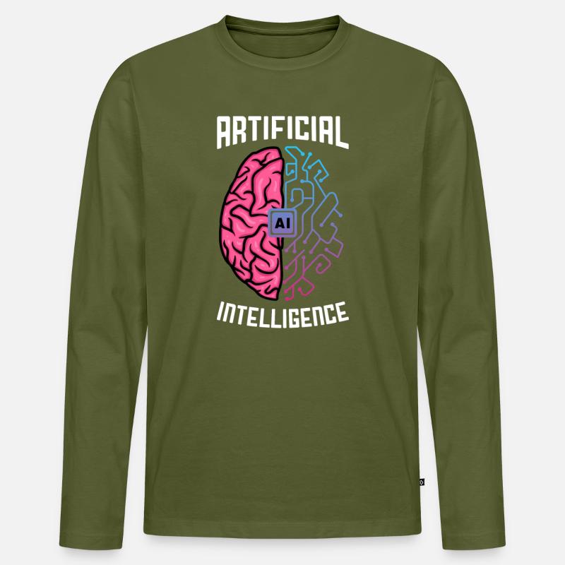 Artificial Intelligence Brain Tech Design - Men's Premium Organic Long Sleeve Shirt - khaki