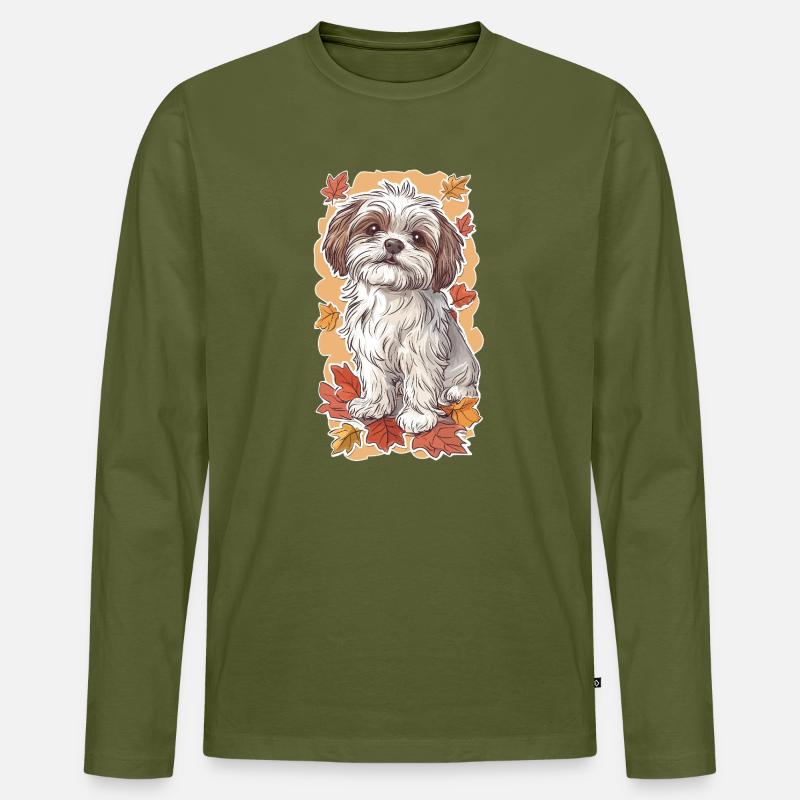 Shih Tzu Herbstblätter - Männer Premium Bio Langarmshirt - Khaki