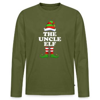Uncle Elf Elf Christmas Gift - Men's Premium Organic Long Sleeve Shirt - khaki - Front - Nico (187cm)
