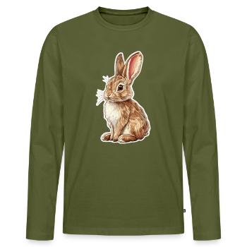 Hare - Men's Premium Organic Long Sleeve Shirt - khaki - Front - Nico (187cm)